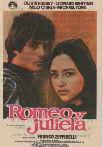 Romeo y Julieta (Romeo and Juliet), Franco Zeffirelli, 1968. Cine Mariola 14-1-1969