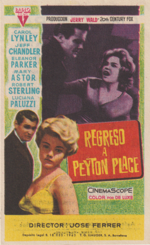 Regreso a Peyton Place (Return to Peyton Place), José Ferrer, 1961. Cine Central 13-3-1963