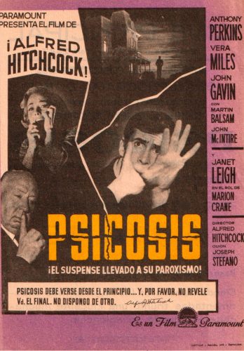 Psicosis (Psycho), Alfred Hitchcock, 1960. Cine Principal 16-2-1962 